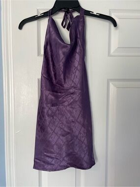 Purple backless halter satin cowl neck top M